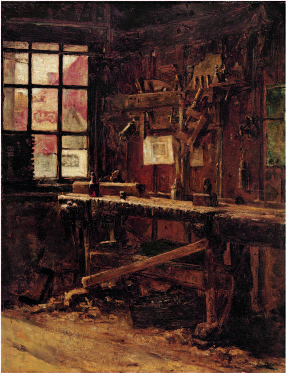 Interieur van een schrijnwerkersatelier